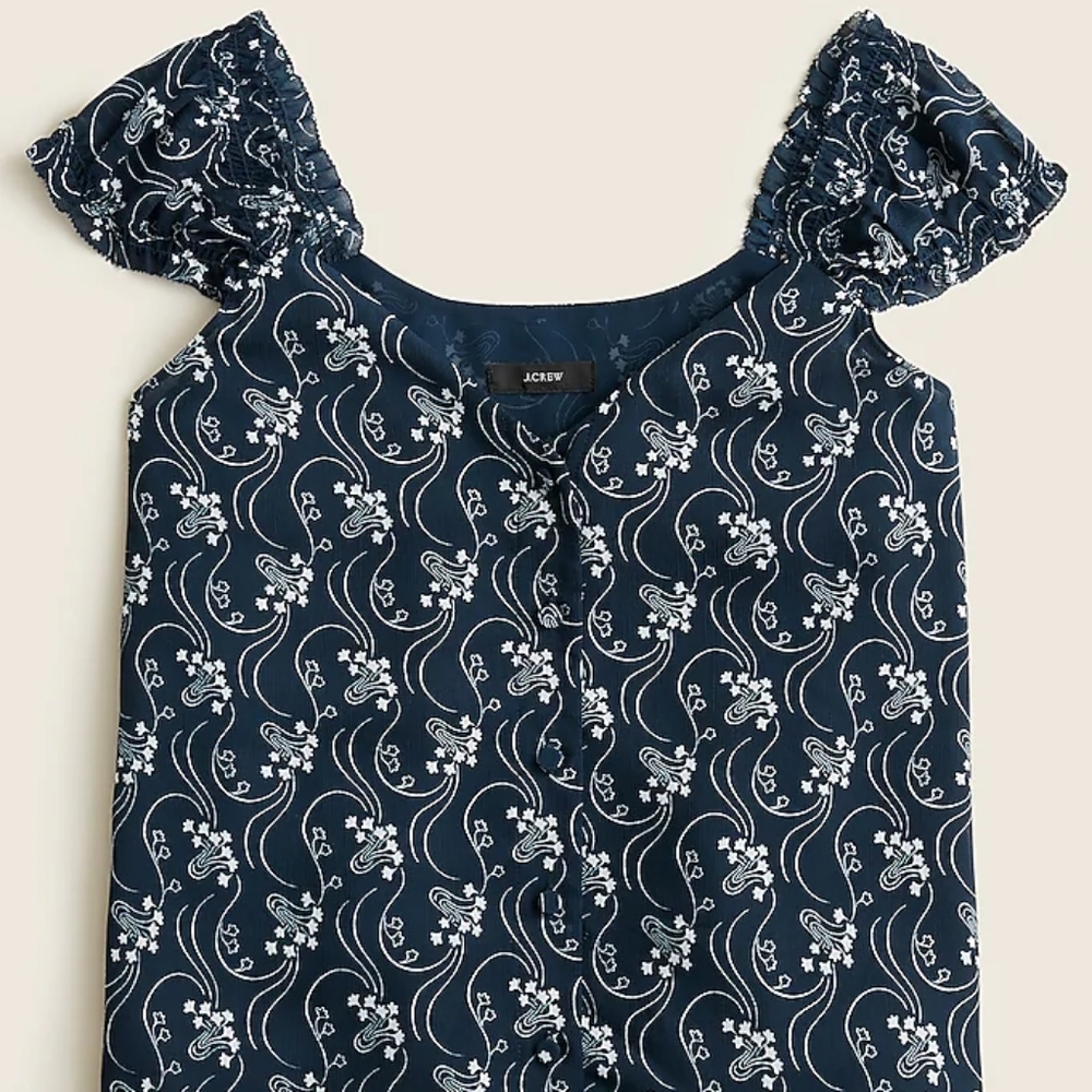 NEW J Crew Cap-sleeve chiffon top in deep middle